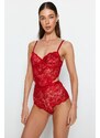 Trendyol Dark Red Lacy Window/Cut Out Detailed Snap-On Knitted Body