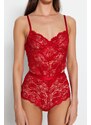 Trendyol Dark Red Lacy Window/Cut Out Detailed Snap-On Knitted Body
