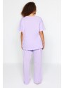 Trendyol Curve Lilac Printed, Pocket Detailed, Knitted Pajamas Set