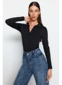 Trendyol Black Zipper Collar Detailed Knitted Body with Snap fastener