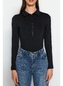 Trendyol Black Zipper Collar Detailed Knitted Body with Snap fastener