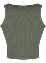 Trendyol Khaki-Beige 2-Pack Fitted Crop Halterneck Corduroy, Flexible Knit Single Singlet