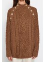Trendyol Brown Wide Fit Detail příslušenství Pletený svetr