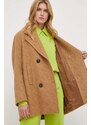 Vlněný kabát Pinko hnědá barva, přechodný, dvouřadový