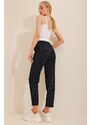 Trend Alaçatı Stili Women's Navy Blue High Waist Double Pocket Striped Casual Cut Pants