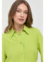 Košile s příměsí hedvábí Pinko zelená barva, regular, s klasickým límcem, 100121.A01P