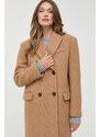 Vlněný kabát Pinko hnědá barva, přechodný, dvouřadový