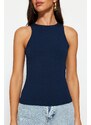 Trendyol Navy Blue Cotton Halterneck Fitted/Slip-on, Stretchy Knit Undershirt Singlet