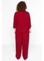 Trendyol Curve Burgundy Double Breasted Collar Tied Woven Pajamas Set