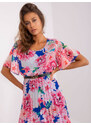 Fashionhunters Tmavě modré a růžové květované plisované šaty