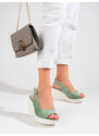 Moderní sandály zelené dámské na klínku