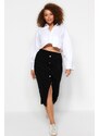 Trendyol Curve Black Gold Button Detailed Corduroy Knit Skirt