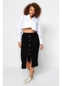 Trendyol Curve Black Gold Button Detailed Corduroy Knit Skirt