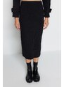 Trendyol Black Knitted Midi Skirt With Slit Detail and Soft Touches