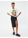 Koton Pencil Midi Skirt with a slit Elastic Waist