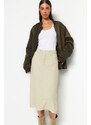 Trendyol Beige Linen Midi Denim Skirt