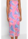 Trendyol Multi Color Printed Tulle Lined Strapless Midi Knitted Knit Dress