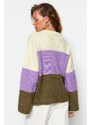 Trendyol žlutý měkký texturovaný pletený svetr s barevným blokem
