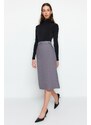 Trendyol Gray Straight Cut Slit Detailed Midi Woven Skirt