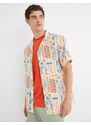 Koton Summer Shirt with Short Sleeves Turndown Collar Ethnic Printed Cotton