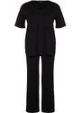 Trendyol Curve Black V-Neck Knitted Pajamas Set