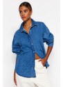 Trendyol Navy Blue Oversized Denim Shirt