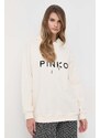 Bavlněná mikina Pinko dámská, béžová barva, s kapucí, aplikací, 101685.A163