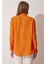 Happiness İstanbul Women's Orange Oversize Linen Airon Shirt