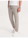 Ombre Clothing Pánské kostkované kalhoty s pružným pasem - světle šedé V1 OM-PACP-0122