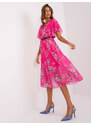 Fashionhunters Tmavě růžové květované šaty v romantickém stylu