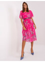 Fashionhunters Tmavě růžové květované šaty v romantickém stylu