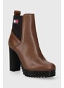 Kožené kotníkové boty Tommy Jeans TJW NEW ESS HIGH HEEL BOOT dámské, hnědá barva, na plochém podpatku, EN0EN02439