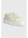 Sneakers boty Calvin Klein FLATFORM CUPSOLE LACE UP-EPI MN béžová barva, HW0HW01670