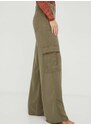 Kalhoty Guess dámské, zelená barva, jednoduché, high waist