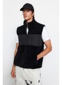 Trendyol Black Regular Fit High Neck Fabric Block Plush Vest