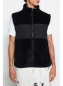 Trendyol Black Regular Fit High Neck Fabric Block Plush Vest