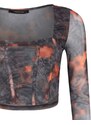 Trendyol Limited Edition Anthracite Transparent Back, Printed Lined Crop Tulle Stretchy Knitted Blouse
