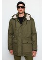 Zimní kabát Trendyol Khaki Regular Fit Gabardine Parka