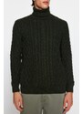 Trendyol Khaki Men's Slim Fit Turtleneck Hair Knit Knitwear Sweater