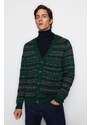 Trendyol Men's Green Slim Fit V Neck Jacquard Knitwear Cardigan