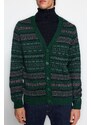 Trendyol Men's Green Slim Fit V Neck Jacquard Knitwear Cardigan