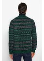 Trendyol Men's Green Slim Fit V Neck Jacquard Knitwear Cardigan