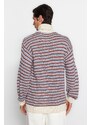 Trendyol Ecru Oversize Fit Wide Fit Turtleneck Striped Knitwear Sweater