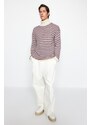 Trendyol Ecru Oversize Fit Wide Fit Turtleneck Striped Knitwear Sweater