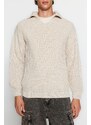 Trendyol Stone Unisex Regular Fit Polo Collar Anti-Pilling Knitwear Sweater