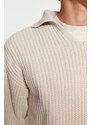 Trendyol Stone Unisex Regular Fit Polo Collar Anti-Pilling Knitwear Sweater