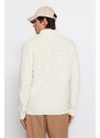 Trendyol Ecru Slim Fit Half Turtleneck Zipped Pocket Knitwear Cardigan