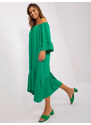 Fashionhunters Zelené oversize midi šaty s volánem