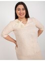 Fashionhunters Světle broskvová halenka plus size s krajkou