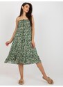 Fashionhunters Tmavě zelené květované midi šaty bez ramínek
